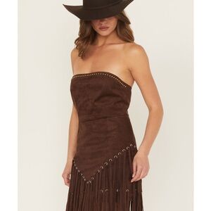 BLUE B WOMEN'S FRINGE FAUX SUEDE STRAPLESS MINI DRESS XL